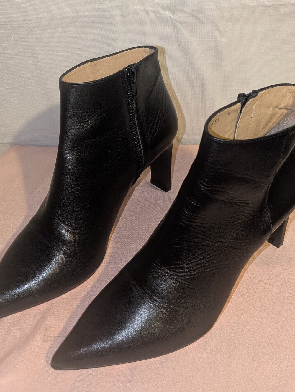 Classic Black Pointed Leather Ankle Booties - Women